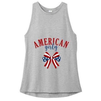 American Girly 4th Of July Usa Bow Ladies PosiCharge Tri-Blend Wicking Tank