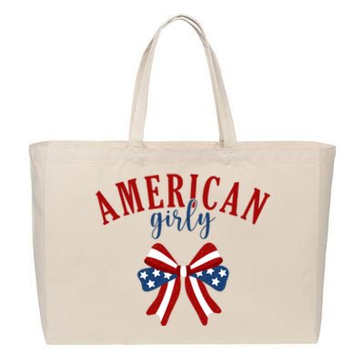 American Girly 4th Of July Usa Bow Cotton Canvas Jumbo Tote