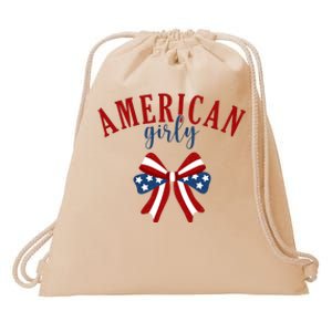 American Girly 4th Of July Usa Bow Drawstring Bag