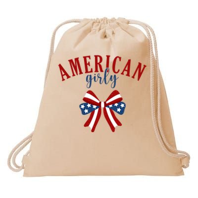 American Girly 4th Of July Usa Bow Drawstring Bag