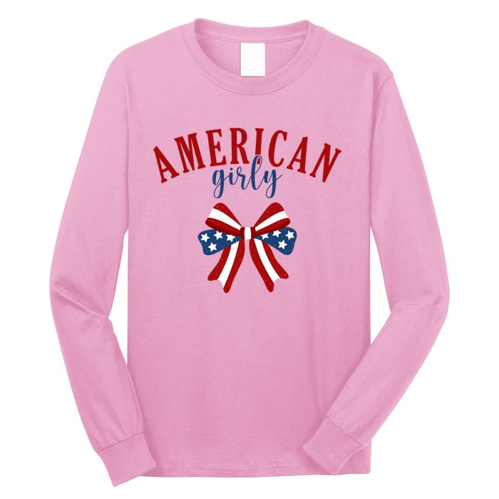 American Girly 4th Of July Usa Bow Long Sleeve Shirt