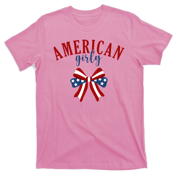 American Girly 4th Of July Usa Bow T-Shirt