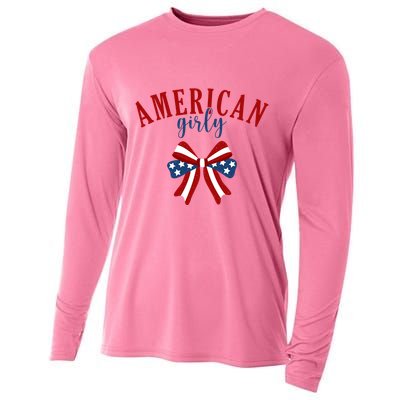 American Girly 4th Of July Usa Bow Cooling Performance Long Sleeve Crew