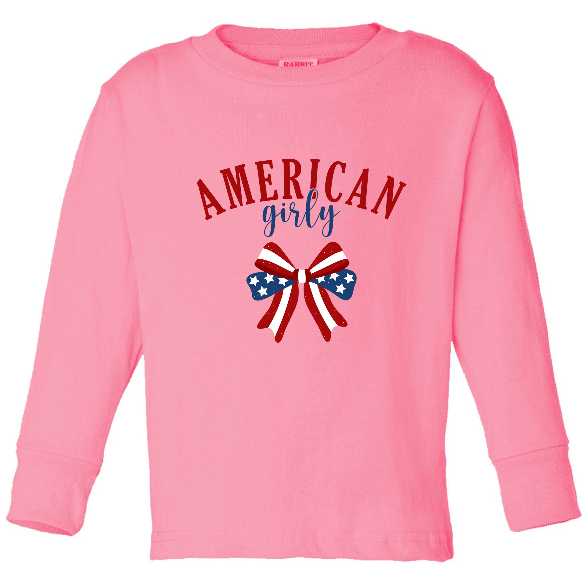American Girly 4th Of July Usa Bow Toddler Long Sleeve Shirt