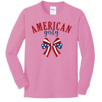 American Girly 4th Of July Usa Bow Kids Long Sleeve Shirt