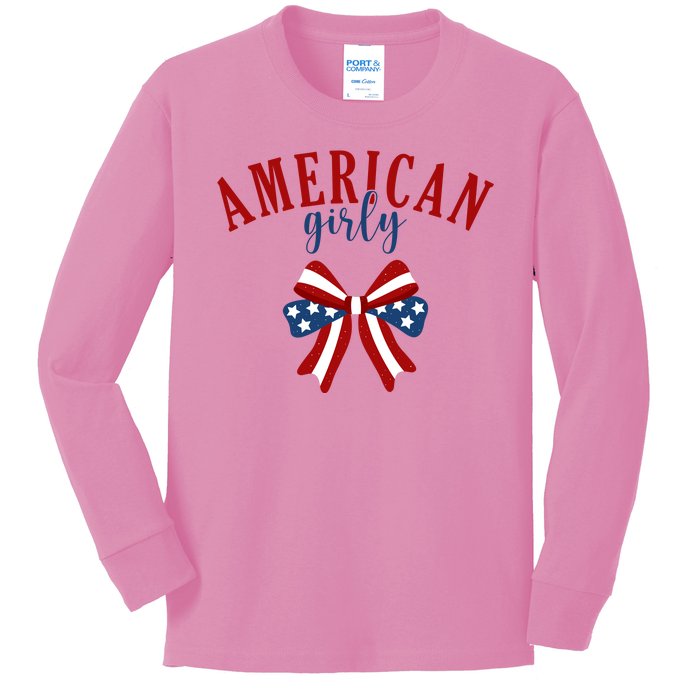 American Girly 4th Of July Usa Bow Kids Long Sleeve Shirt