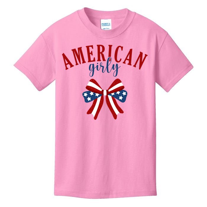 American Girly 4th Of July Usa Bow Kids T-Shirt