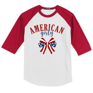 American Girly 4th Of July Usa Bow Kids Colorblock Raglan Jersey