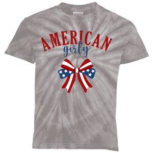 American Girly 4th Of July Usa Bow Kids Tie-Dye T-Shirt