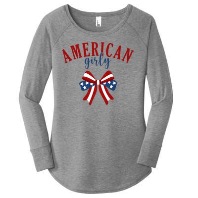 American Girly 4th Of July Usa Bow Women's Perfect Tri Tunic Long Sleeve Shirt