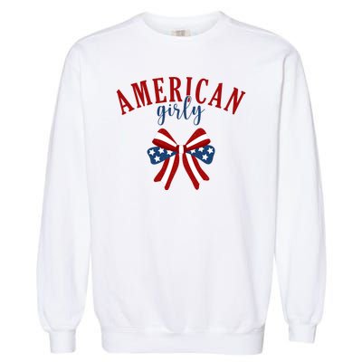 American Girly 4th Of July Usa Bow Garment-Dyed Sweatshirt