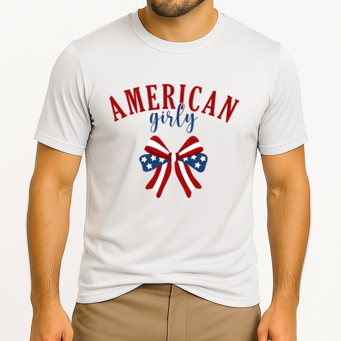 American Girly 4th Of July Usa Bow Cooling Performance Crew T-Shirt