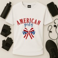 American Girly 4th Of July Usa Bow Cooling Performance Crew T-Shirt