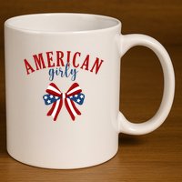 American Girly 4th Of July Usa Bow 11oz C Handle Ceramic Mug