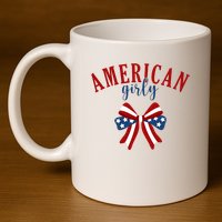 American Girly 4th Of July Usa Bow 11oz C Handle Ceramic Mug