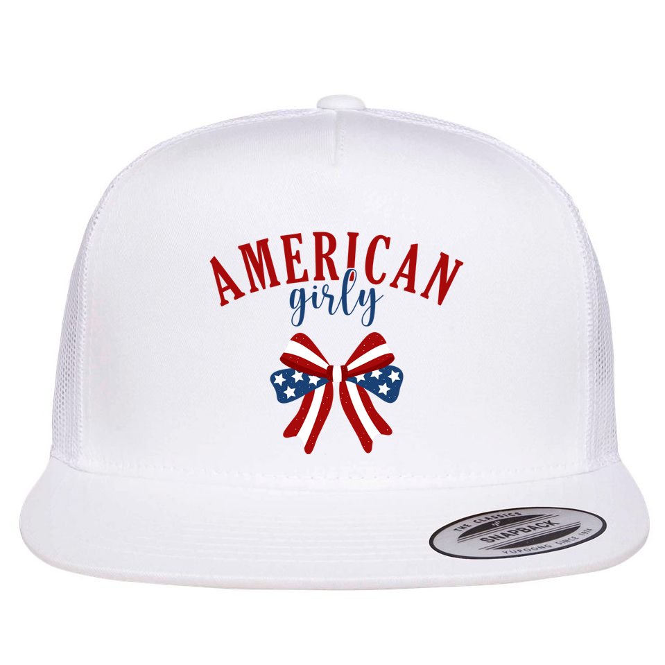American Girly 4th Of July Usa Bow Flat Bill Trucker Hat