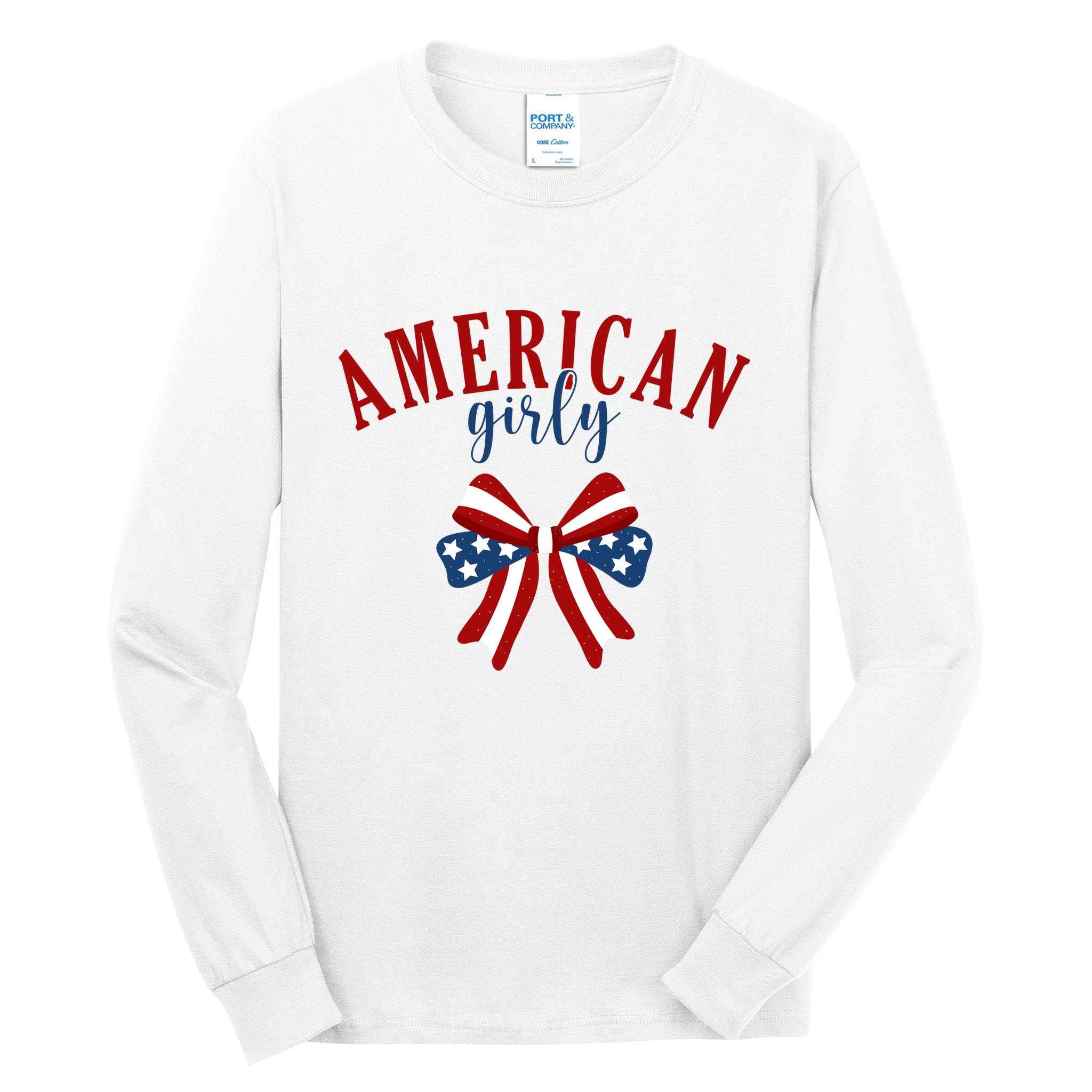American Girly 4th Of July Usa Bow Tall Long Sleeve T-Shirt