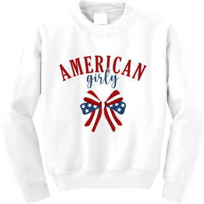 American Girly 4th Of July Usa Bow Kids Sweatshirt