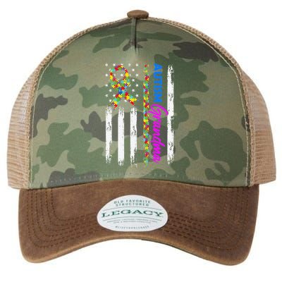 Autism Grandma American Flag Puzzle Ribbon Support Legacy Tie Dye Trucker Hat