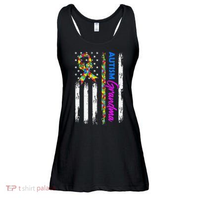 Autism Grandma American Flag Puzzle Ribbon Support Ladies Essential Flowy Tank