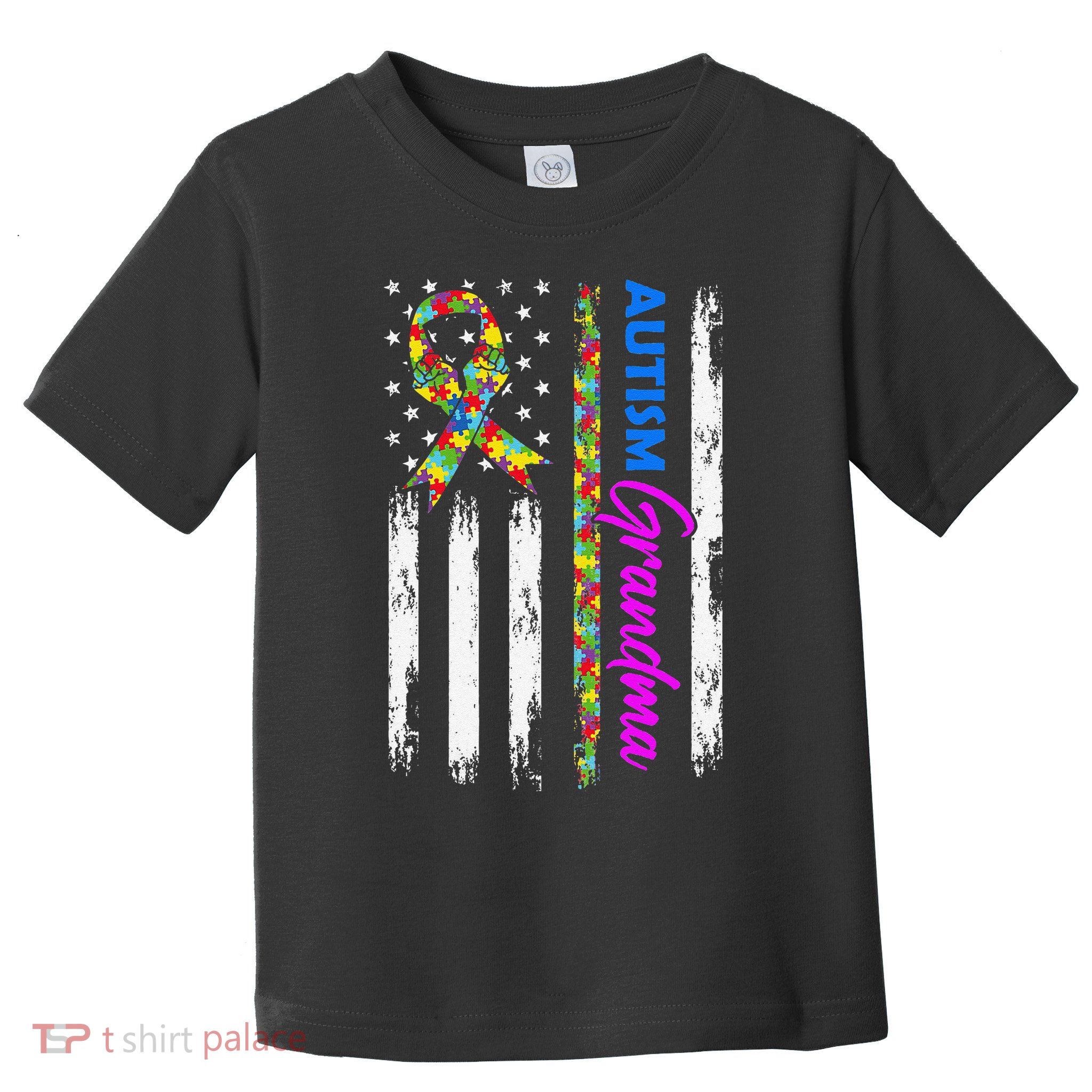 Autism Grandma American Flag Puzzle Ribbon Support Toddler T-Shirt