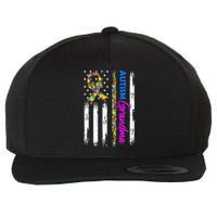 Autism Grandma American Flag Puzzle Ribbon Support Wool Snapback Cap