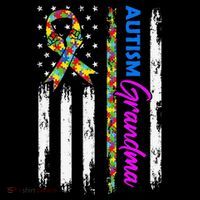 Autism Grandma American Flag Puzzle Ribbon Support Kids T-Shirt