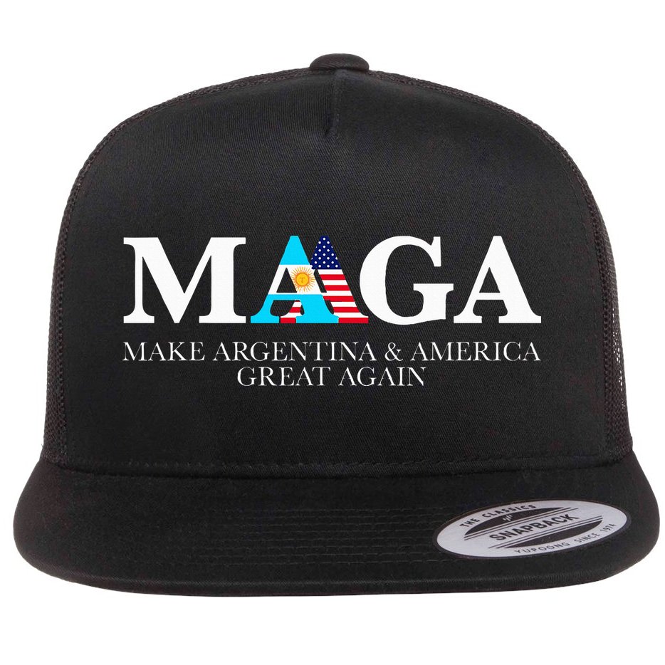 America Great Again Trump Milei 2024 Flat Bill Trucker Hat
