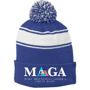 America Great Again Trump Milei 2024 Stripe Pom Pom Beanie