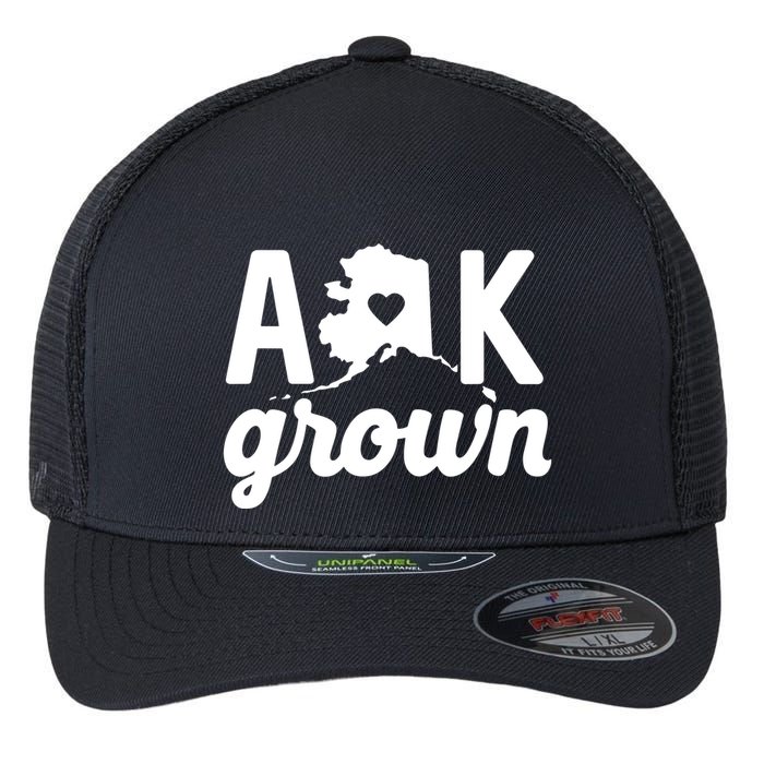 Alaska Grown Ak Home State Heart Script Flexfit Unipanel Trucker Cap
