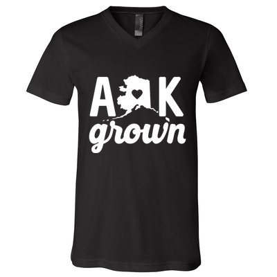 Alaska Grown Ak Home State Heart Script V-Neck T-Shirt