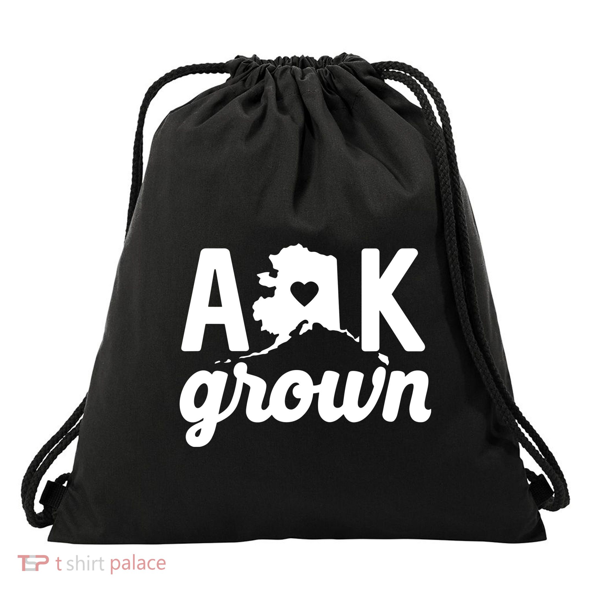 Alaska Grown Ak Home State Heart Script Drawstring Bag