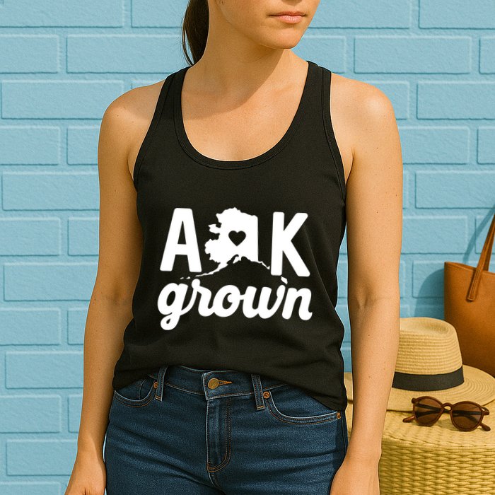 Alaska Grown Ak Home State Heart Script Womens Tank Top