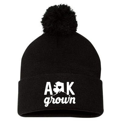 Alaska Grown Ak Home State Heart Script Pom Pom 12in Knit Beanie