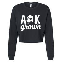Alaska Grown Ak Home State Heart Script Cropped Pullover Crew