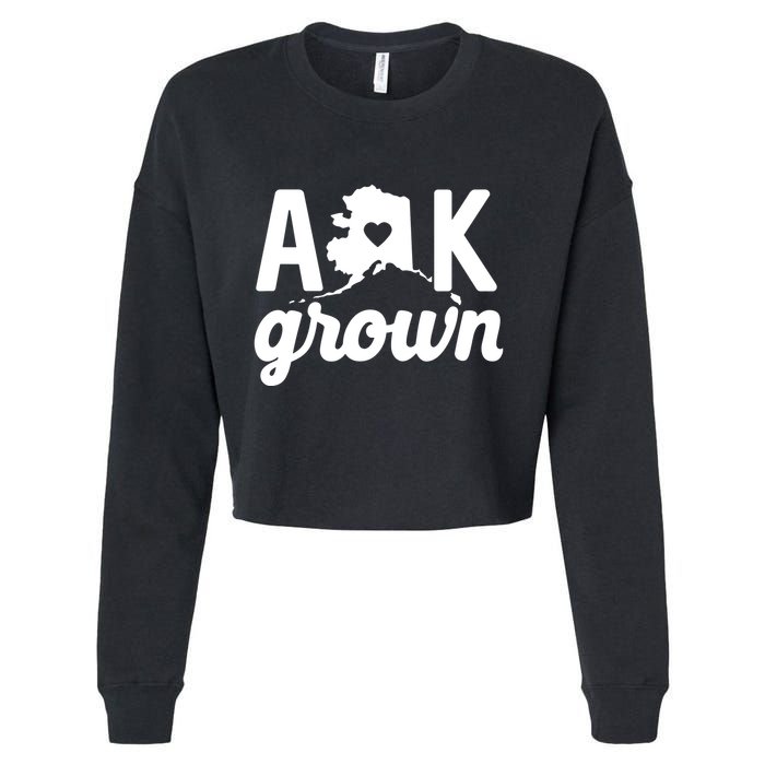 Alaska Grown Ak Home State Heart Script Cropped Pullover Crew