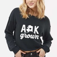 Alaska Grown Ak Home State Heart Script Cropped Pullover Crew