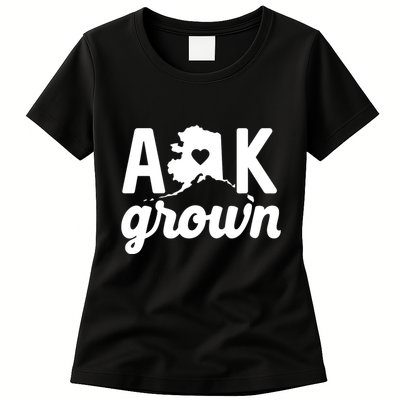 Alaska Grown Ak Home State Heart Script Womens T-Shirt