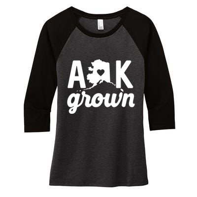 Alaska Grown Ak Home State Heart Script Women's Tri-Blend 3/4-Sleeve Raglan Shirt
