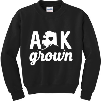 Alaska Grown Ak Home State Heart Script Kids Sweatshirt