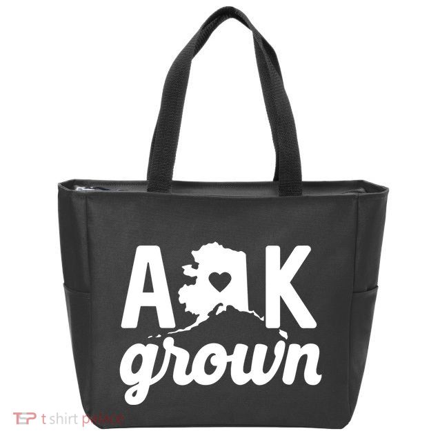 Alaska Grown Ak Home State Heart Script Zip Tote Bag