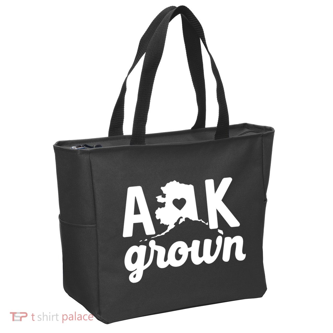 Alaska Grown Ak Home State Heart Script Zip Tote Bag