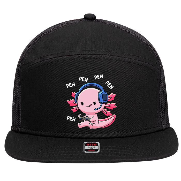 Axolotl Gaming Anime Video Game Pew Gamer 7 Panel Mesh Trucker Snapback Hat