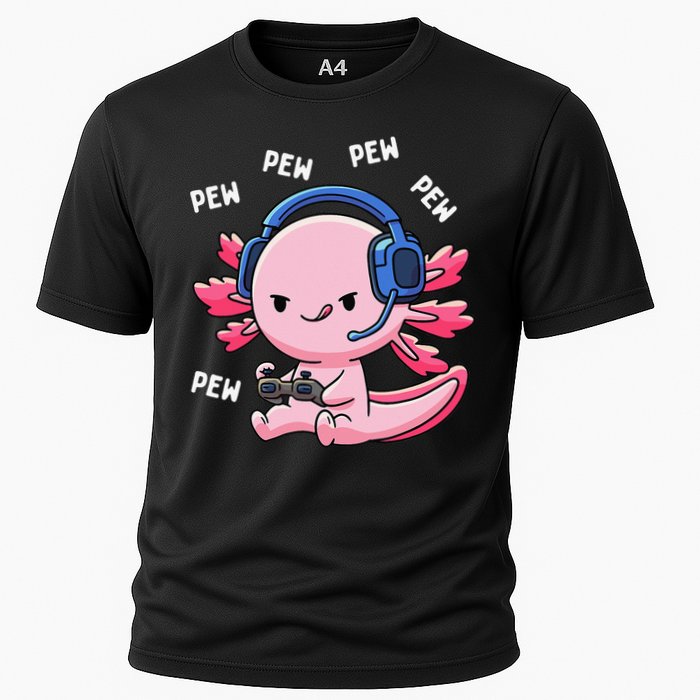 Axolotl Gaming Anime Video Game Pew Gamer Cooling Performance Crew T-Shirt