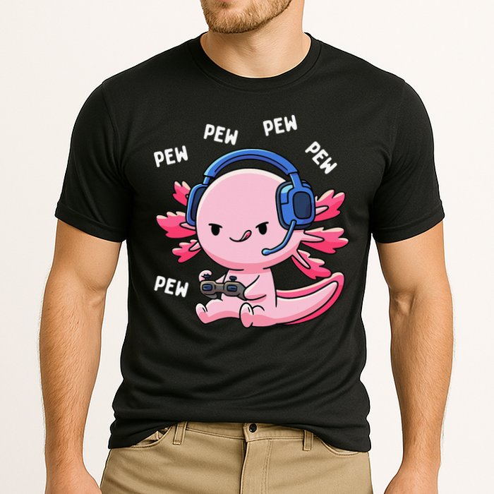 Axolotl Gaming Anime Video Game Pew Gamer Cooling Performance Crew T-Shirt