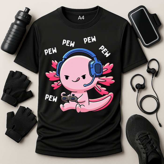 Axolotl Gaming Anime Video Game Pew Gamer Cooling Performance Crew T-Shirt