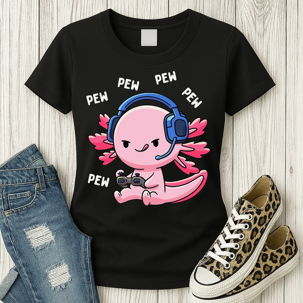 Axolotl Gaming Anime Video Game Pew Gamer Womens T-Shirt