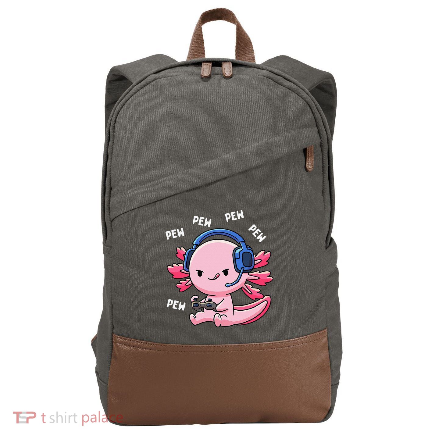 Axolotl Gaming Anime Video Game Pew Gamer Cotton Canvas Backpack