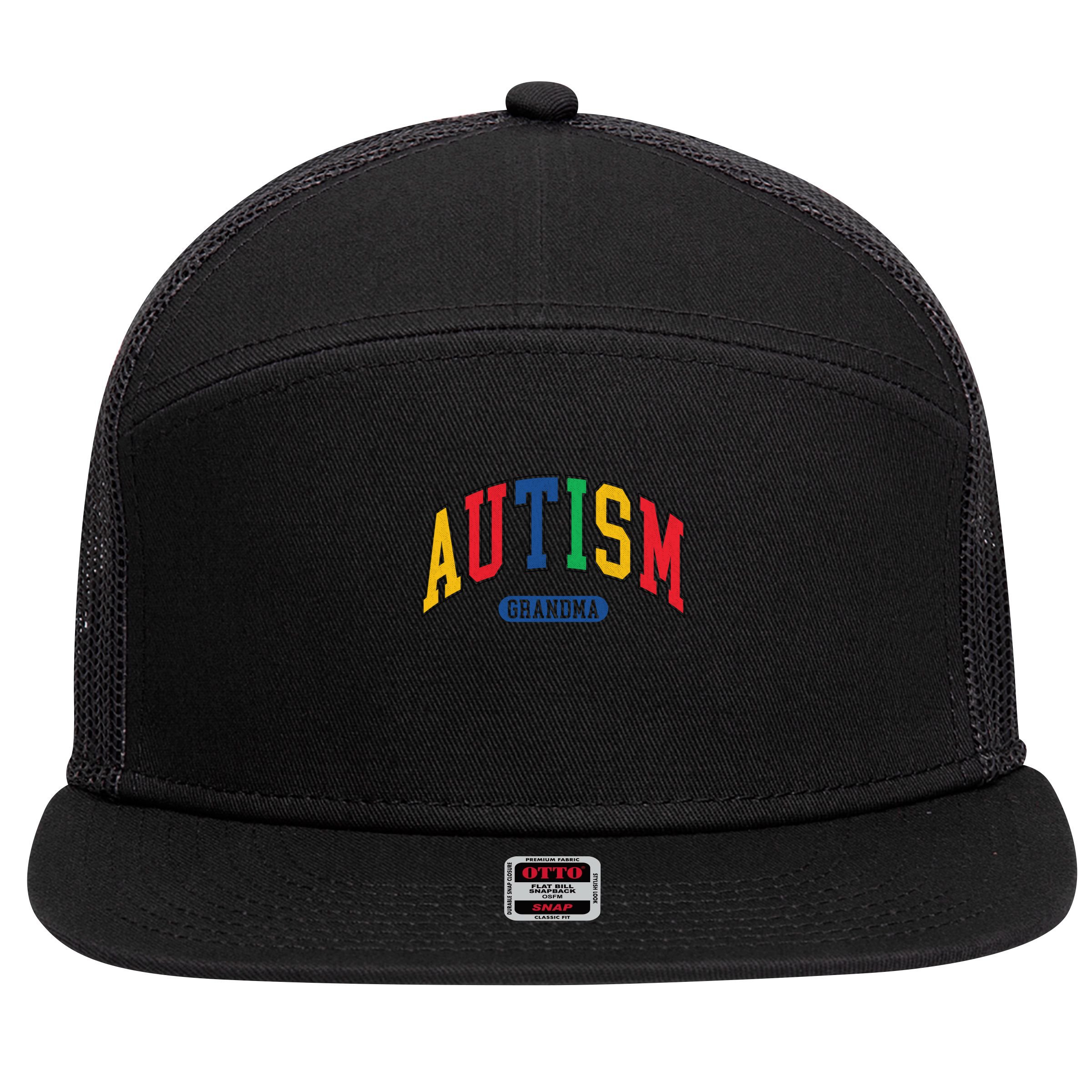 Autism Grandma Autism Awareness Family Matching 7 Panel Mesh Trucker Snapback Hat