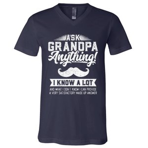 Ask Grandpa Anything Funny Gift Smart Fathers Day V-Neck T-Shirt